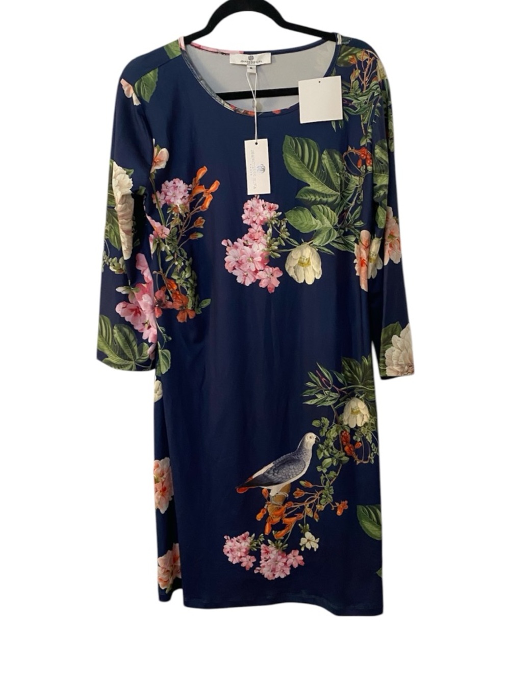NWT JEANNE PIERRE KLIFA Navy Floral Shift Daphne Dress with Bird Print UPF50 XL